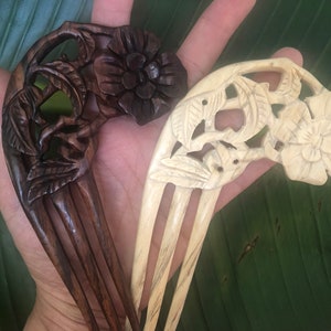 Horquilla de madera con forma de flor de tres puntas, palillo de madera con forma de flor, horquilla de madera con forma de flor, horquilla para chal de madera con forma de flor, horquilla de madera curva. Robusta. Gruesa. ¡NUEVA!
