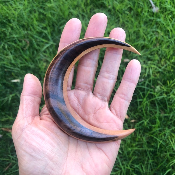 CURVED  Half Moon Crescent Moon Wood Hair Fork.Curved Half Moon Crescent Moon Wood Hair Stick.Moon Bun Holder. MEDIUM Size.TWO Colors Wood.