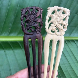 Three Prongs Baroque Victorian Filigree Flower WOOD Hair Pin Wood Hair Stick Wood Hair Fork.Victorian Flower Wood Hair Slide.STURDY.NEW