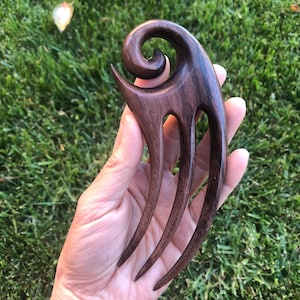 Three Prongs SPIRAL Curl Swirl Loop Wooden Hair Fork/Wood Hair Pin/Wood Hair Pick,Wood Hair Stick,Wood Hair Accessories.STURDY.Chunky.NEW