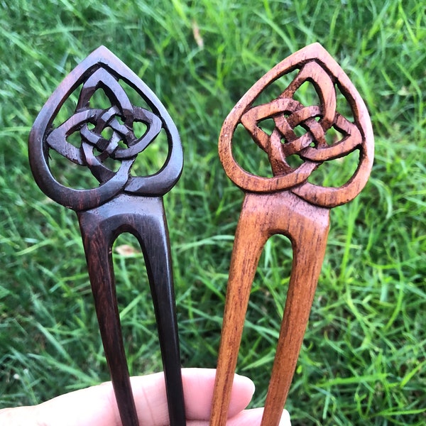 2 Prongs Celtic Heart Celtic Knot Wooden Wood Hair Fork/Celtic Wood Hair Stick/Wood Hair Pin/.Handmade.Natural Eco Friendly.HANDMADE.NEW