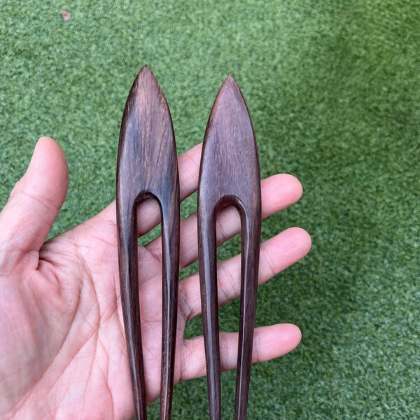 Set of 2:Two Prongs REVERSIBLE Classic Simple Wooden Wood Hair Fork,Wood Hair Pin.Wood Hair Pin Wood Hair Stick, Dark Brown Wood.STURDY.NEW