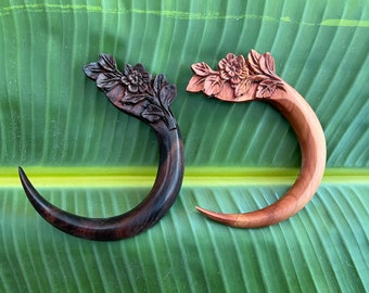 CURVED Crescent MOON Wood Hair Fork With FLOWER.Wooden Moon Hair Fork.Moon Hair Pin.Astronomical Bun Holder.Crescent Moon Hair Stick.Large