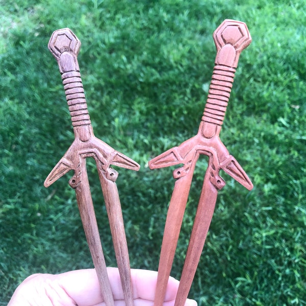 Two Prong/2 Prongs Fantasy SWORD Wooden Wood Hair Fork/Hair Pin/Hair Pick /Wood Hair Stick/Sword Wood Hair Toy.Celtic Sword.Haarschmuck.NEW