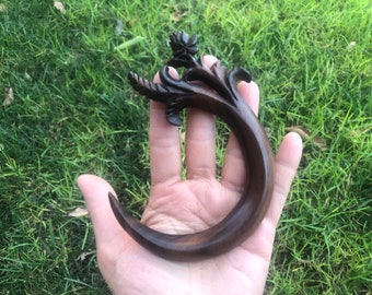 CURVED  Half Moon Crescent MOON Wood Hair Fork With FLOWER.Curved Half Moon Crescent Moon Wood Hair Stick Barrette With Flower.Medium.New