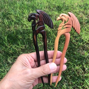 Two Prongs EAGLE Hawk Bird Wooden Wood Hair Fork. Wood Hair Pin.Wood Hair Stick.Gothic Wood Hair Stick.Bird Wooden Hair Barrette. STURDY.New