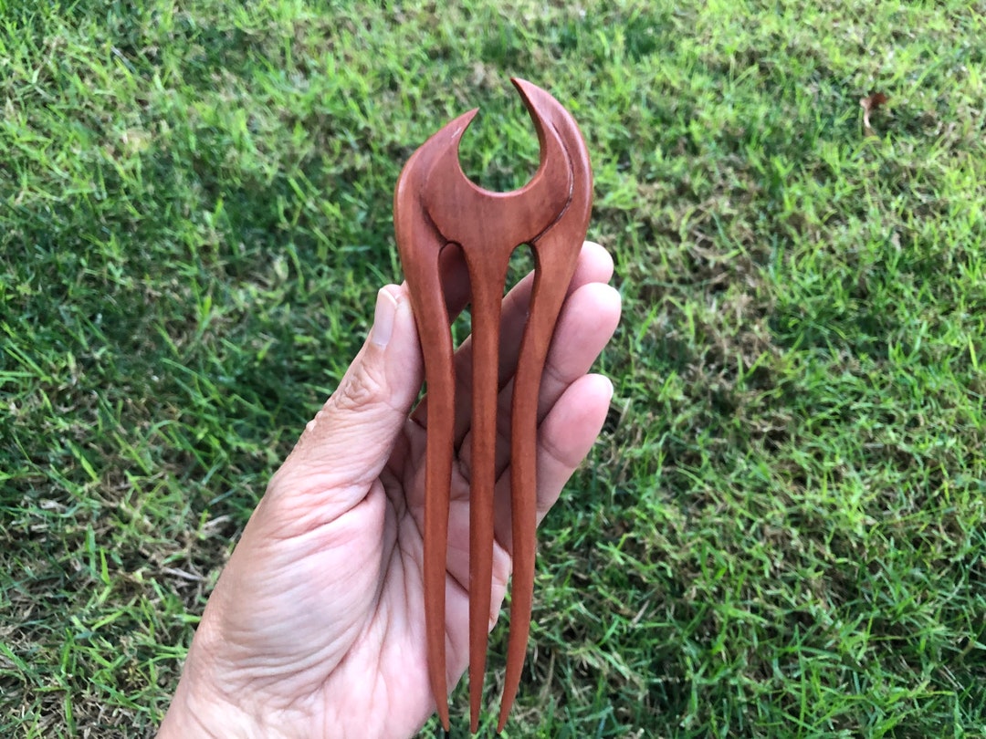 Three Prongs/3 Prongs Wooden Wood Hair Fork/hair Pick/hair Etsy