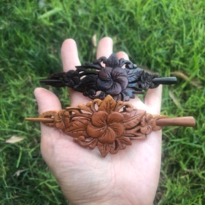HIBISCUS FLOWER Wood Hair Barrette/Wood Hair Stick/Slip/Clip/Wood Hair Slide.Wood Hair Accessories.Wood Shawl Pin.Wood Bun Holder.Natural.