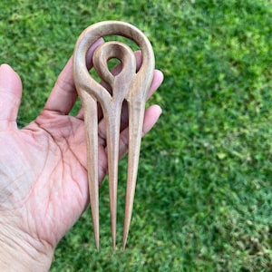 HANDMADE Wooden Hair Fork.Wood Hair Fork. 3 Prongs Hair Pin. Wood Hair Pin.STURDY.Bun Holder,Bun Maker. Hair Comb.Wood Shawl Pin.NEW. Chunky