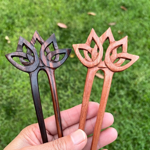 Two Prongs LOTUS Flower Wood Hair fork/Lotus Flower Wood Hair Stick/Wood Hair Pin.Lotus  Hair Accessories.Haarstab.Flower.Floral.Nature.NEW