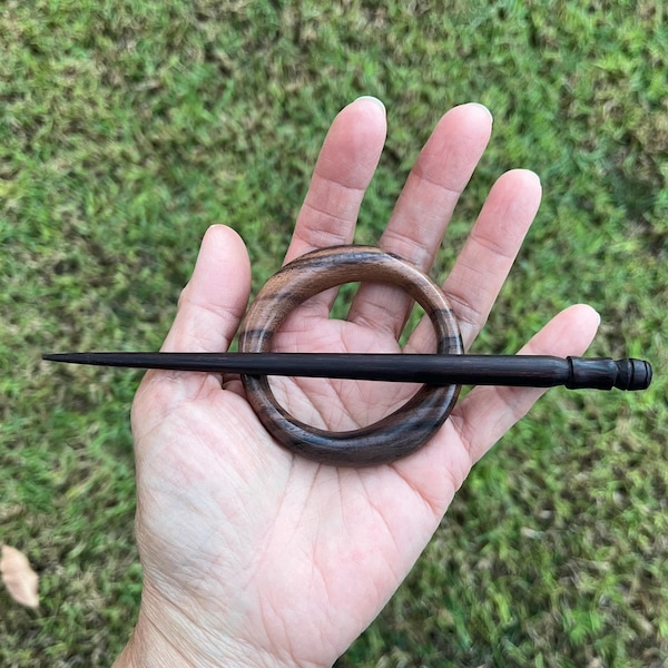Geometric Rosewood Hair Barrette: Hand Carved Wood Shawl Pin. Geometric wood Hair Slide. Wood Hair Stick,Wood Hair Fork. Handmade. New.