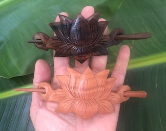 LOTUS Flower Wood Hair Barrette/Wood Hair Slide/Stick/Hair fork Hair Pin/Lotus Hair Clip.Lotus Flower Hair Accessories.Haarstab.Sturdy.NEW