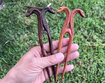 SNAKE Wood Hair Fork/Snake Hair Pin-Witchy Wiccan High Priestess-Serpent Carved Wood Hair Stick-Pagan Medusa Tribal.Two Snakes.DOUBLE SIDED