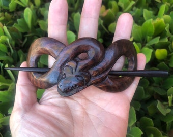 Celtic SNAKE WOOD Hair Barrette/Snake Wood  Hair Pin-Witchy Wiccan High Priestess-Serpent Carved Wood Hair Clip.Pagan Medusa Tribal.NEW