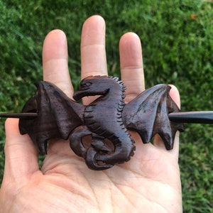 Viking Norse Celtic DRAGON Wood Hair Barrette/Hair Slide/Hair Pin Stick/Dragon Wood Hair Clip/Dragon Hair Clasp.Dragon Wood Hair Jewelry.NEW