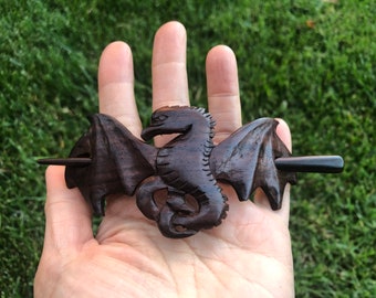 Viking Norse Celtic DRAGON Wood Hair Barrette/Hair Slide/Hair Pin Stick/Dragon Wood Hair Clip/Dragon Hair Clasp.Dragon Wood Hair Jewelry.NEW