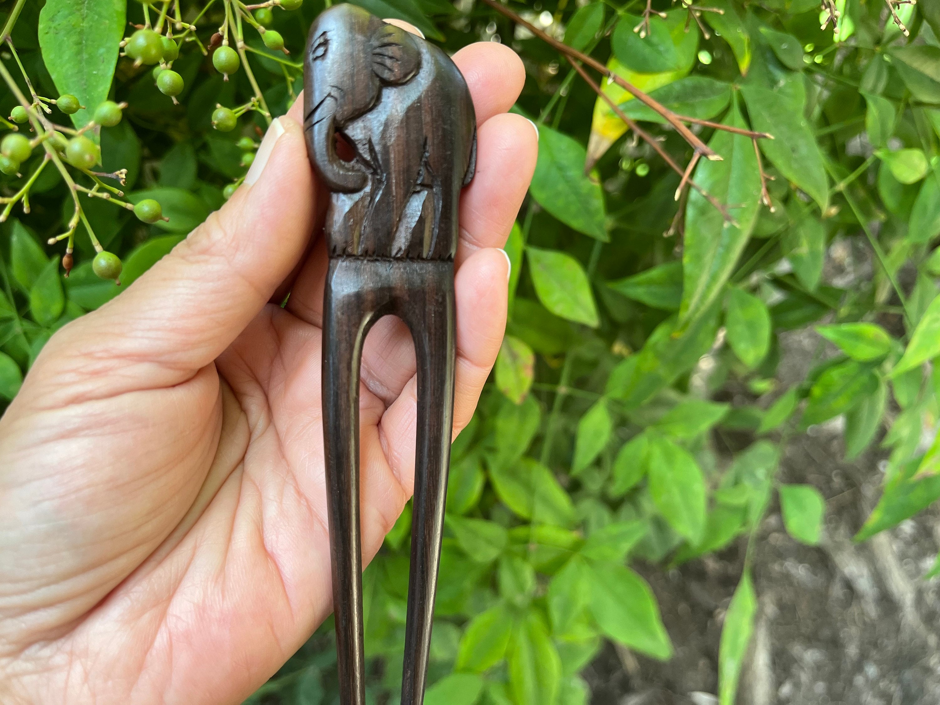 Hand Carved Wood Hair Forks Two Prong Hair Sticks for Long Hair Wooden Hair Fork Hand-carved 3 Prong Hair Fork WHS033 main image 3