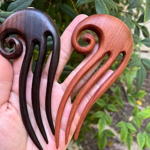 Three Prongs Simple Curl Swirl Loop Wood Hair Fork/Wood Hair Pin/Wood Hair Pick,Loop Wood Hair Stick,Wood Hair Accessories.STURDY.Short.NEW.