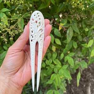 Two Prongs/2 Prongs Baroque Victorian Filigree Flower Bone Hair Fork.BONE Hair Pin/Hair Slide/Bone Hair Stick.Wedding Hair Accessories.NEW