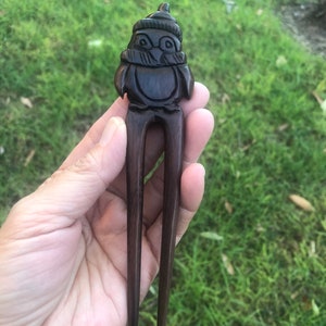 Two Prongs Hand Carved PENGUIN Wooden Hair Fork.PENGUIN Wood Hair Stick.Penguin Wood Hair Pin.Wooden Hair Comb,Haarstab Holz,Hair Barrette