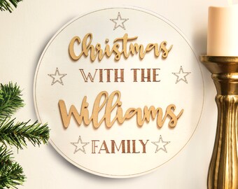 Personalised Christmas Sign With the surname, Family sign, last name hanging christmas ornament wall plaque