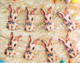 Easter Bunny Rabbit bunting wooden Garland Decoration easter, easter decor, vintage easter handmade wooden laser cut