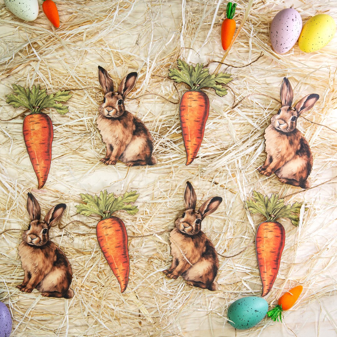 Easter Bunny Rabbit and Carrot Bunting Wooden Garland Decoration Easter ...
