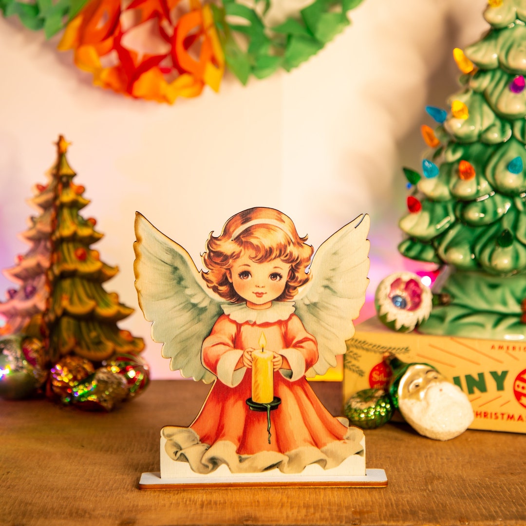 Vintage Christmas Angel Decoration Wooden Ornament, Holiday Decor