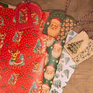 Carta da regalo natalizia Confezione mista Vintage Cervo, Babbo Natale, kitsch, alberi fatti a mano