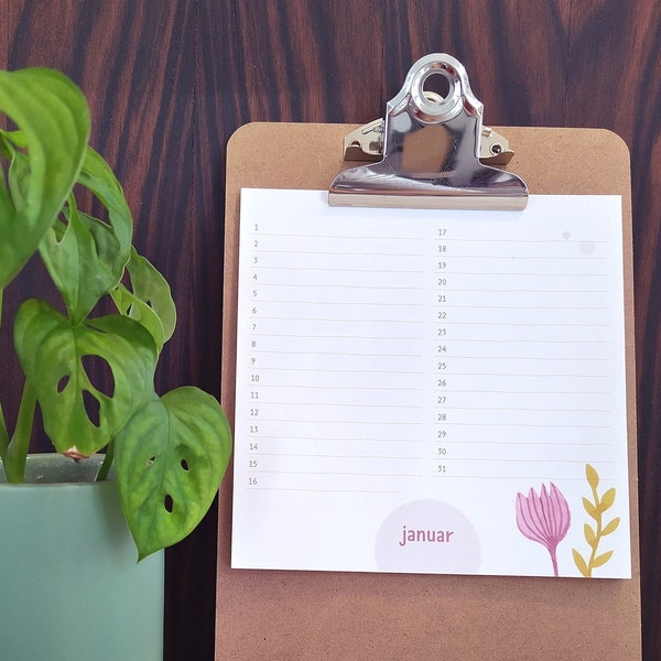 Immerwährender Geburtstagskalender Blumen Aquarell optional mit Klemmbrett