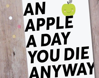 Postkarte »an apple a day« Humor lustig Ein Apfel pro Tag Ernährung