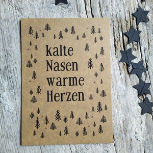 kalte Nasen warm Herzen | Weihnachtskarte Typografie Postkaart Kraftkarton