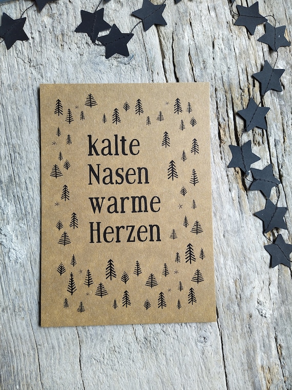 kalte Nasen warme Herzen | Weihnachtskarte Typografie Postkarte Kraftkarton