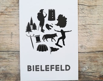 Bielefeld  | Postkarte Piktogramme Grafikdesign Design Liebefeld Sparrenburg Leineweber