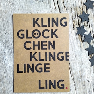 Klingglöckchen | Weihnachtskarte Typografie Postkarte Kraftkarton