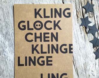 Klingglöckchen | Weihnachtskarte Typografie Postkarte Kraftkarton