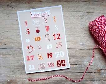 kalorienfreier Adventskalender | Weihnachtskarte Typografie Postkarte Schrift Schriftgestaltung Typo Zahlen