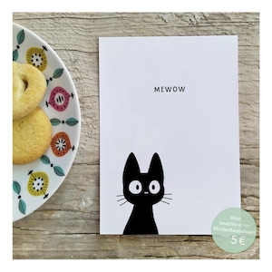 MIAUW | Postkaart Katze Kater lustig Humor dezent schlicht zwart-wit Catmom Catlady Fellnase