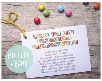 Set Danke Abschiedskarte mit Loch und Band | Abschied Grundschule Abschiedsgeschenk Lehrerin Lehrer Schule