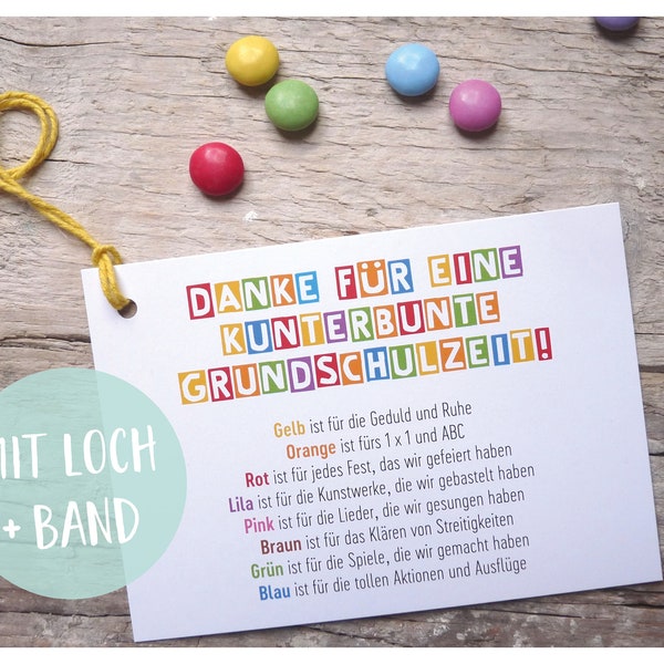 Set Danke Abschiedskarte mit Loch und Band | Abschied Grundschule