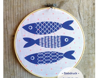 Fische | Siebdruck | Interior Interieur handgedruckt Stickrahmen