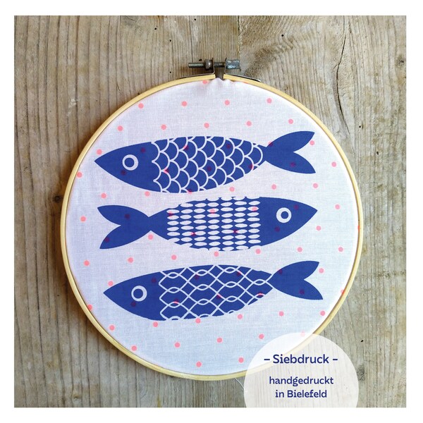 Fische | Siebdruck | Interior Interieur handgedruckt Stickrahmen