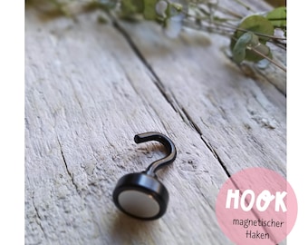 HOOK magnetischer Haken für Camping, Büro, Werkstatt, Auto, Atelier superstark Magnet schwarz lifehack