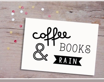 coffee, books & rain | Postkarte