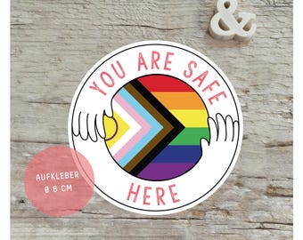 Aufkleber Safe Place Queer Gay Regenbogen Rainbow Pride Sticker, LGBTQ+ inklusiv Fahne Flagge