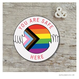 Aufkleber »Hier ben je veilig« Veilige plaats Persoon QUEER LGBTQ+ Sticker Gay Flinta-bunt Regenbogen Pride Month