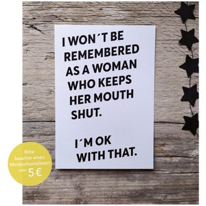 Não serei lembrado... | Cartão Postal Frauentag Weltfrauentag GRL PWR
