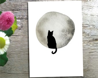 Katze | Kater Postkarte Klappkarte Set Trauer Mond