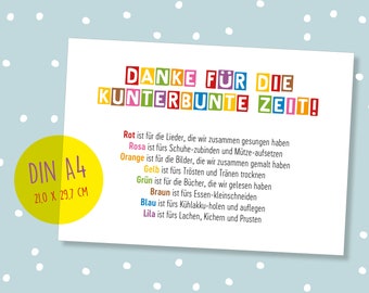 Danke Kita-Abschied Große Karte Din A4 Geschenk Erzieherin Erzieher Tagesmutter Tagesvater Abschiedsgeschenk