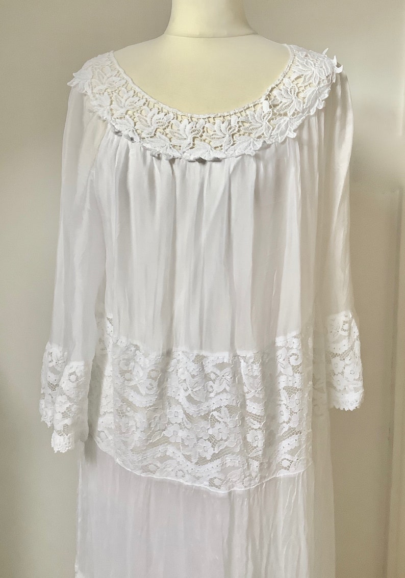 Pure White BoHo Maxi Dress Silk Mix Made in Italy image 3
